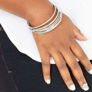 6 piece bangle set with turquoise blue diamonds